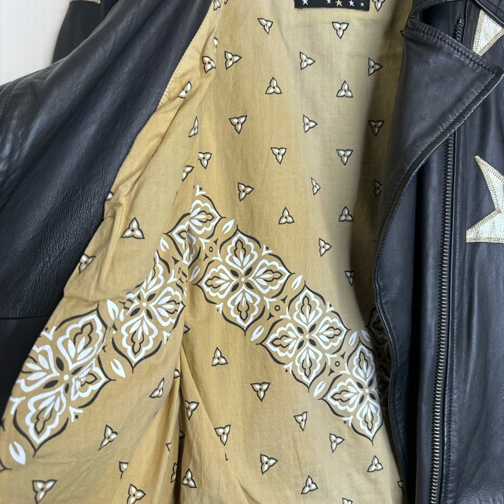 Scotch & Soda Black Leather Jacket with Gold Stars - Picture 4 of 10